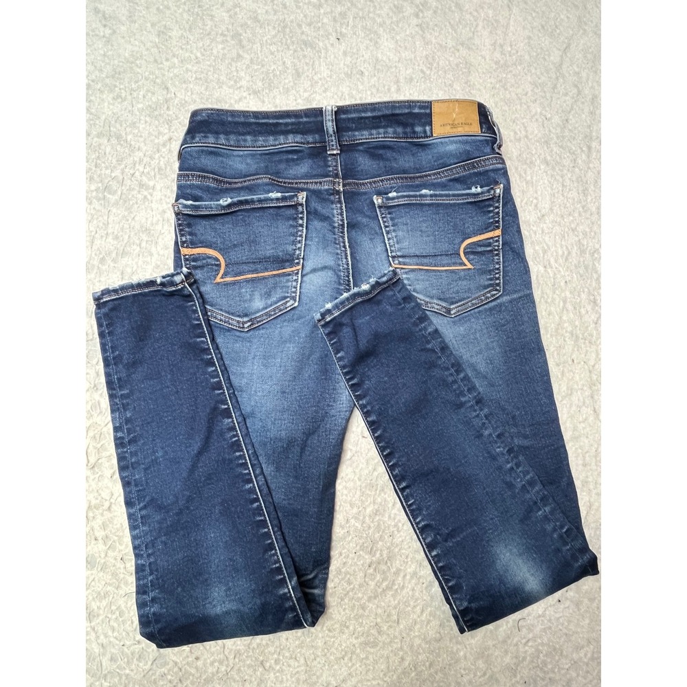American Eagle Super Stretch Skinny Jeans Dark Wash Raw Hem Womens 4 Regular